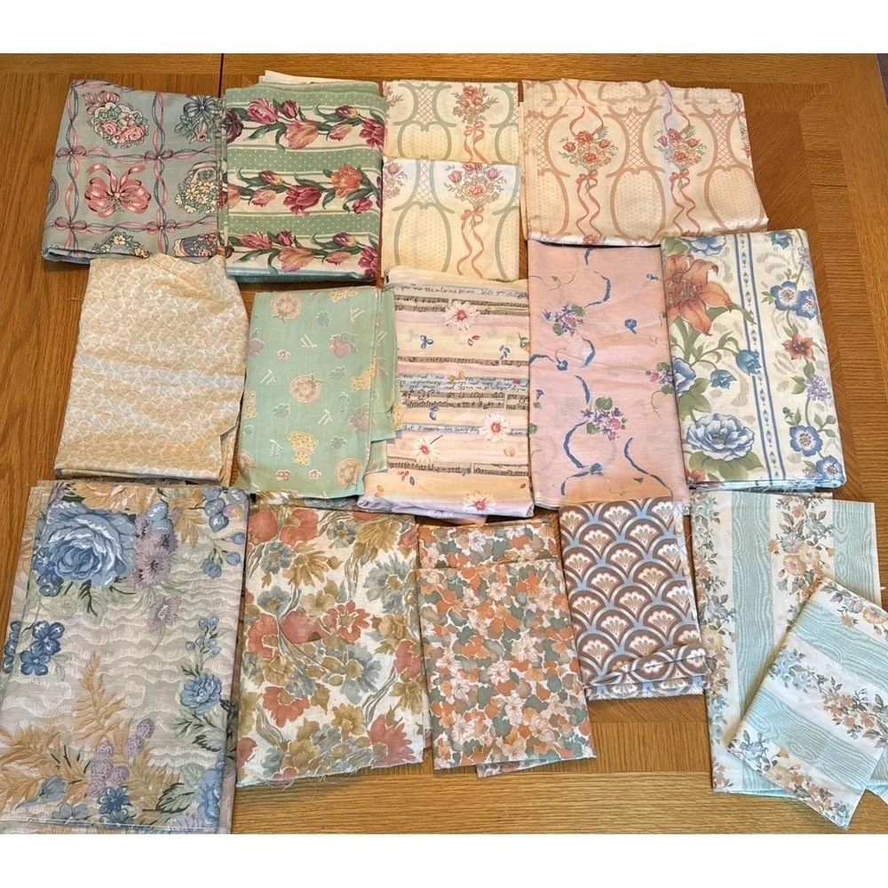 Vintage Fabric Lot French Country Cottagecore Floral Shabby Chic 80s 90s Pastels
